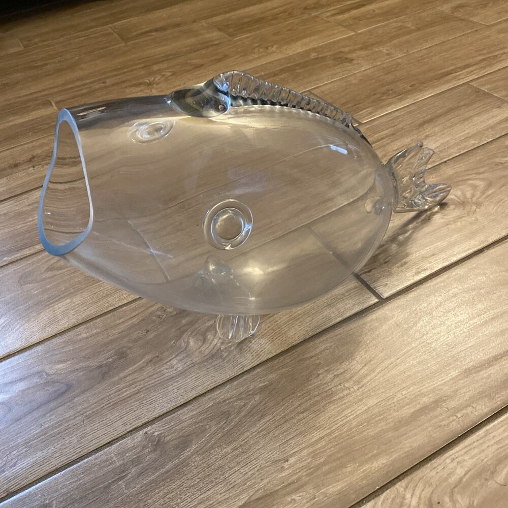 Vintage Blenko MCM Style Glass Fish Vase In Crystal